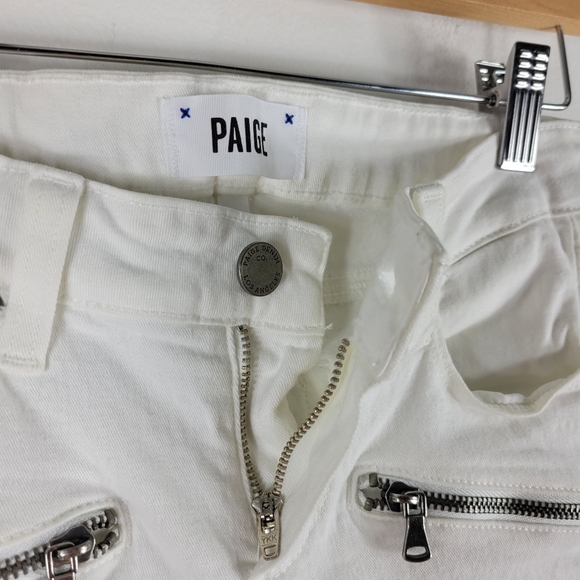 Paige Indio Zip Moto Zip Mid Rise Skinny White Jeans - Picture 5 of 9